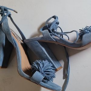 Steve Madden Fringe Block Heels Sandals Lace Up
